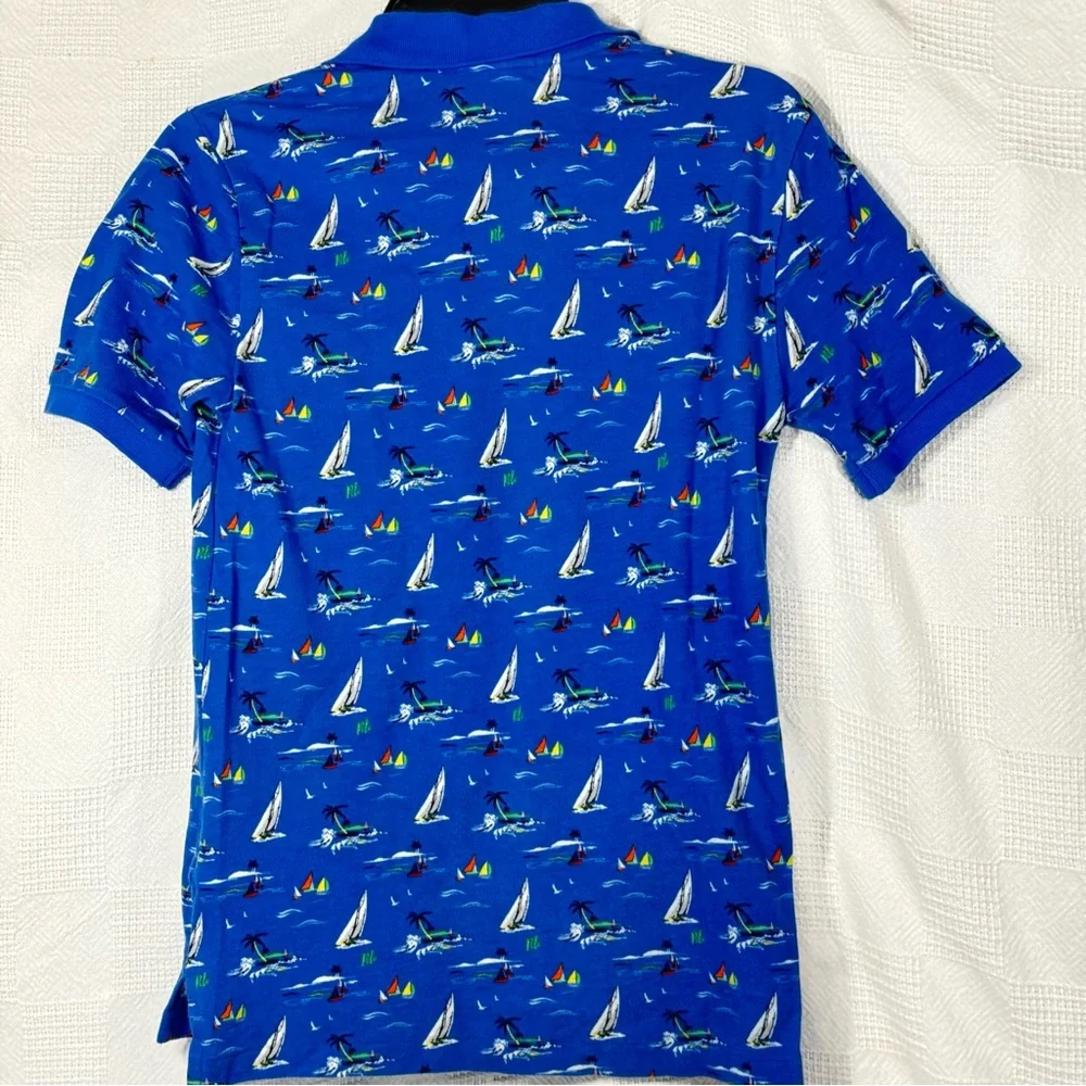 Polo Ralph Lauren Boys L (14-16)‎ Sailboat Blue Mesh Polo Shirt Short Sleeve